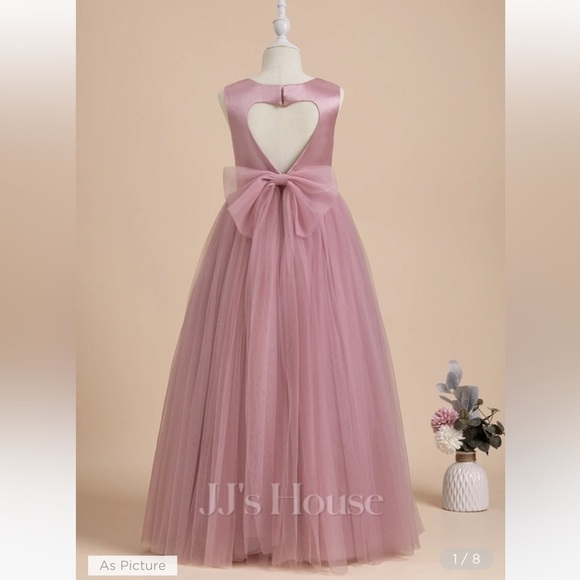 WHITE Ball-Gown/Princess Scoop Floor-Length Tulle Flower Girl Dress - Picture 6 of 7